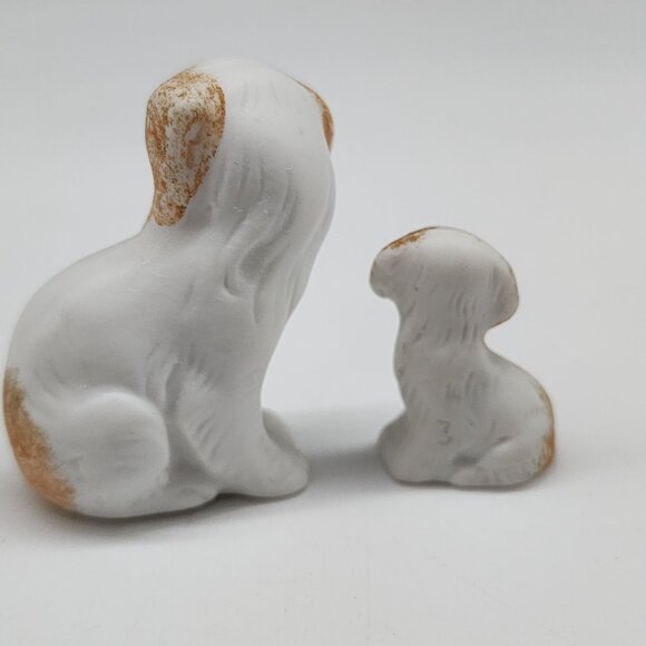 Vintage Ceramic King Charles Dog Figurines Set Of 2 White & Brown - Picture 5 of 8